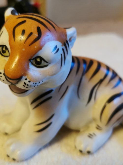 Vintage Lomonosov USSR Ceramic Tiger Cub Figure