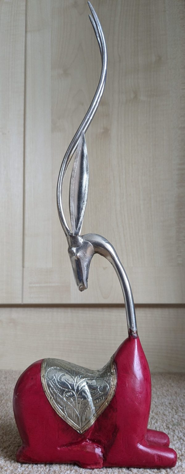 Metal & Wood Tall Gazelle/Antelope Sculpture