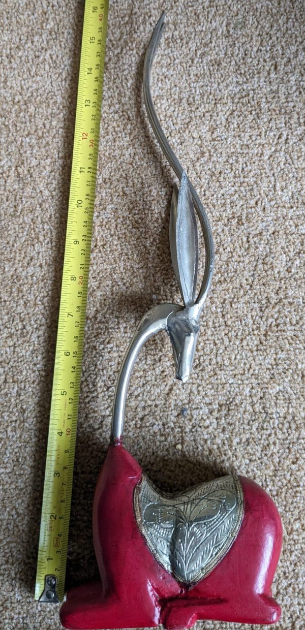 Metal & Wood Tall Gazelle/Antelope Sculpture