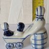 Vintage USSR Gzhel figure of woman pushing two children in a pram