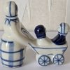 Vintage USSR Gzhel figure of woman pushing two children in a pram