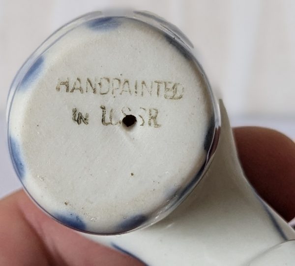 Vintage USSR Gzhel figure of woman pushing two children in a pram