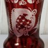 Ruby Red Cut to Clear Glass Etched Czech Bohemian Small Vase.