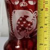 Ruby Red Cut to Clear Glass Etched Czech Bohemian Small Vase.