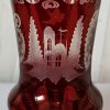 Ruby Red Cut to Clear Glass Etched Czech Bohemian Small Vase.