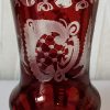 Ruby Red Cut to Clear Glass Etched Czech Bohemian Small Vase.