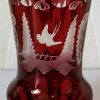 Ruby Red Cut to Clear Glass Etched Czech Bohemian Small Vase.
