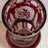 Ruby Red Cut to Clear Glass Etched Czech Bohemian Small Vase.