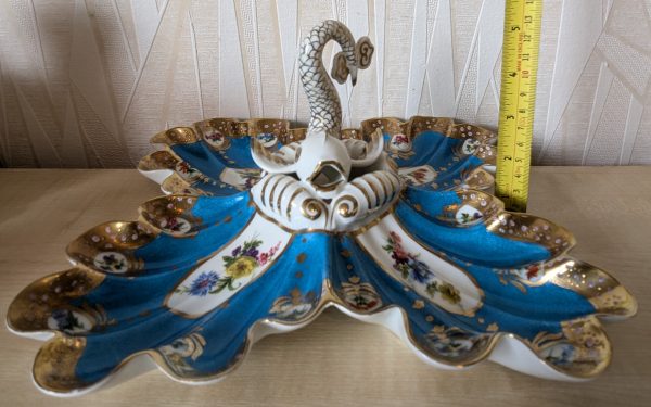 PXL_20240828_125522616 French Limoges Bow Porcelain Fish & 4-shell Sweetmeat Or Pickle Stand