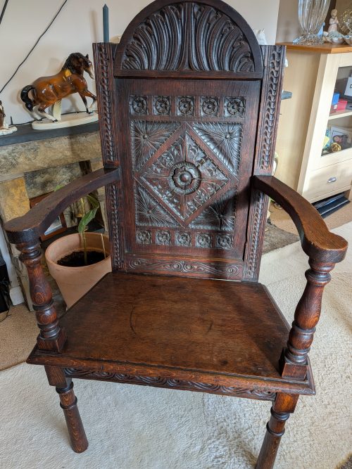 (Collection Only) Carved Oak Wainscot Armchair